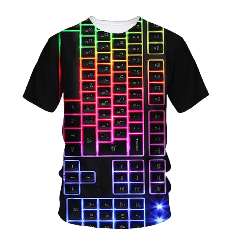 3d Printed Creative Computer Keyboard Graphic T Shirt Men's Short Sleeve Round Neck Tee Top Casual Personal Top Tees Streetwear