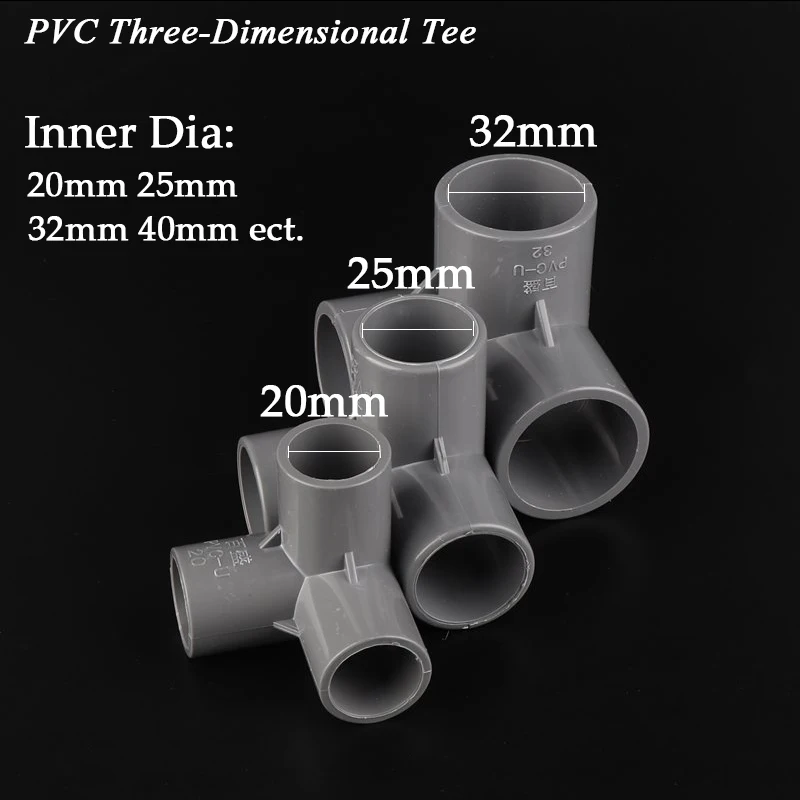 2Pcs 20 25 32 40mm PVC Pipe Connector Three Dimensional Tee DIY Three Way Plastic Tool Aquarium Garden Irrigation Hose Fittings