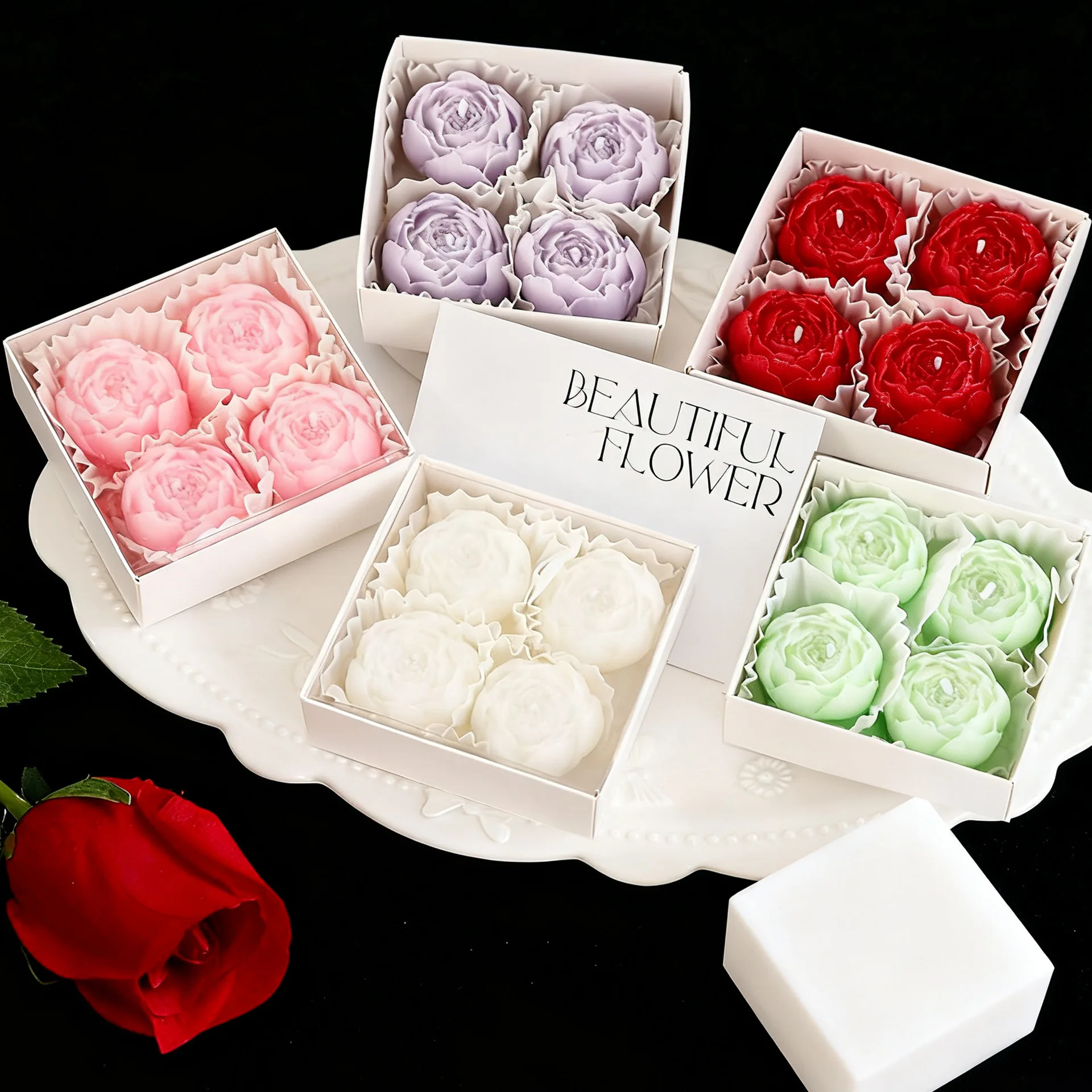 Rose Shaped Scented Candles 4-Piece Box Set Scented Candles Aromatic Candles Photography Props Gifts Aromatherapy Candle