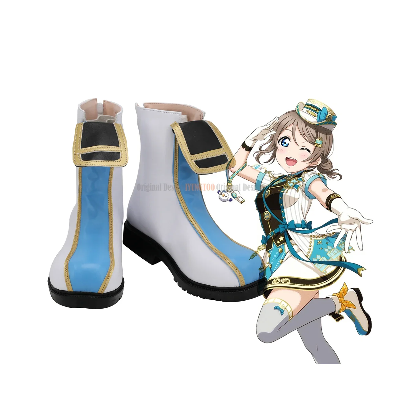 

Love Live Watanabe You White Boots Cosplay Customized Leather Shoes for Unisex