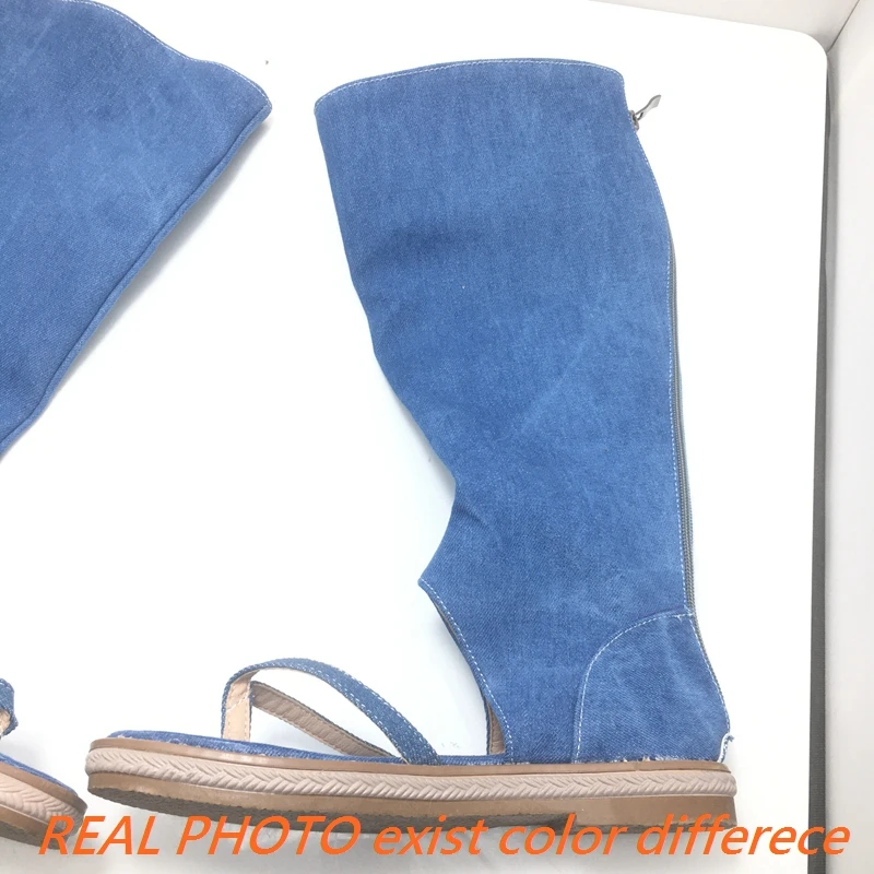 

SIMLOVEYO Shoes Women Summer Gladiator Booties Sandalias Mujer Size 42 43 Shoes Clip Toe Sandals Blue Jeans Flat Casual Female