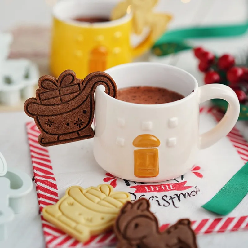 Christmas Cup Cookies Cutters Embossing Cute Santa Claus Snowman Elk Shape  Fondant Biscuit Stamps Mold Cake Decoration Tools