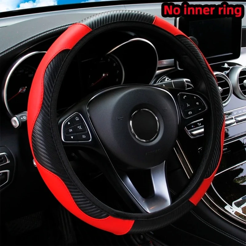 

PU Carbon Fiber Leather Car Steering Wheel Cover without Inner Ring Suitable for 14.5-15 Inches of Automotive Supplies