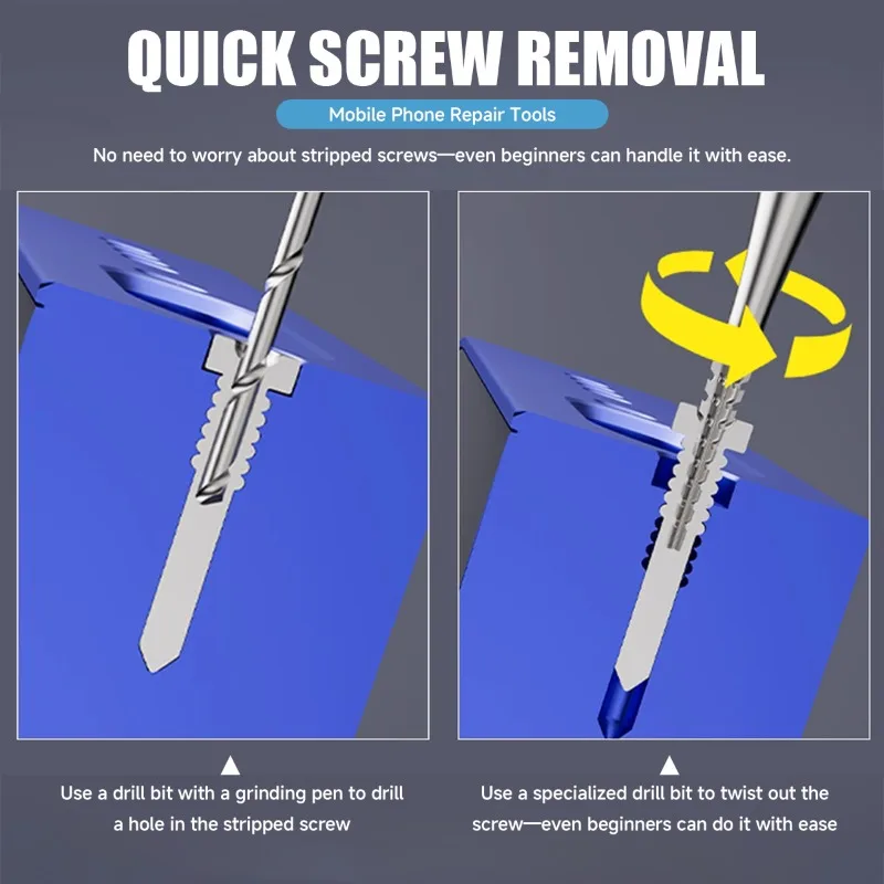 Professional Damaged Screw Extractor Kit for Removing Stripped Broken Screws Phone PAD PC Repair Tool Set