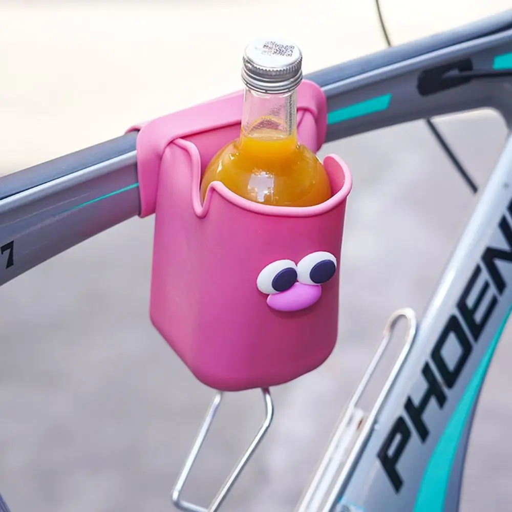 Cute Silicone Cup Holders Cartoon Face Large Capacity Baby Stroller Cup Rack Bottle Storage Bag with Drainage Holes