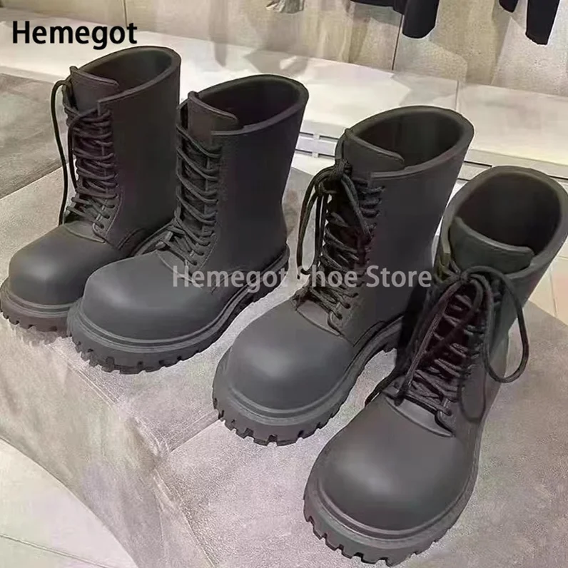 

Black Platform Lace-Up Boots Men's and Women's High-Top Boots Spring New Women's Shoes Comfortable Breathable Lovers Shoes