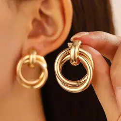 2024 Fashion New Style Style Earrings Ins Wind Alloy Winding Fried Dough Twists Earrings Antique Ring Earrings Women's Wear