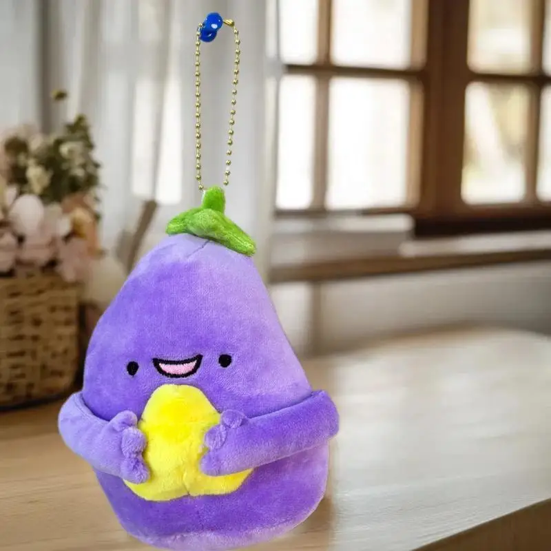 Set mit 1/2 Plüsch-Auberginen-Schlüsselanhänger-Puppen, Mädchen-Taschen-Zubehör, gepolsterter Spielzeug-Anhänger, dekorativer Rucksack-Charm, perfektes Geschenk