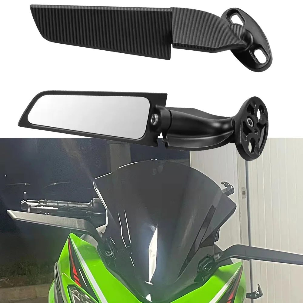 

Motorcycle Modified Wind Wing Adjustable Rotating Rearview Mirror Universal Oval Rubber Base M6 Screw Double Hole Installation