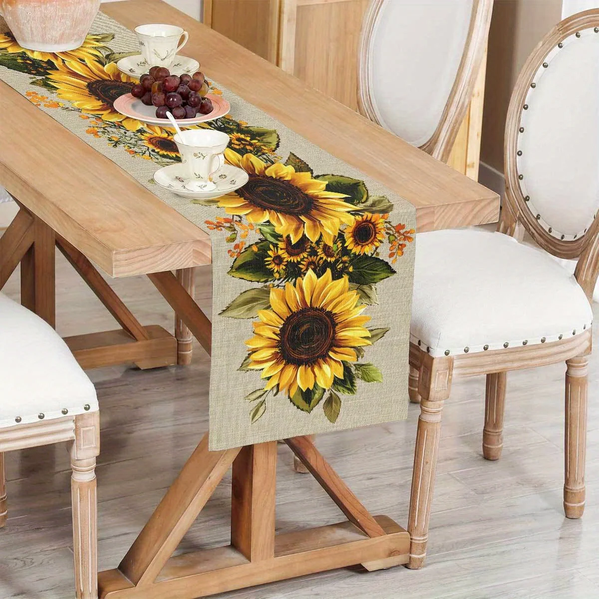1 Stück Boho-Sonnenblumen-Tischläufer, Thanksgiving- und Herbstfeier, rustikale Tischdekoration mit Blumenmuster für Familientreffen