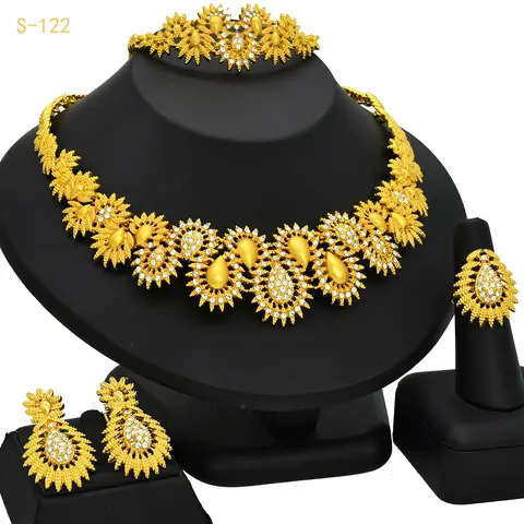 ANIID Nigerian Gold Color Jewelry Set For Women Indian Round Necklace Earring African 24K Gold Plated Jewellery Dubai Gifts