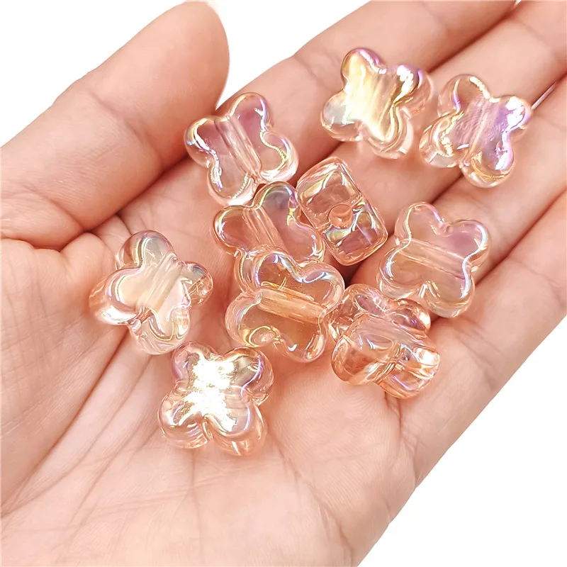 10pcs/lot 15mm Highlighting Transparent Magic Color Four-petal Flower Loose Beads Jewelry Accessories Creative Beaded Material