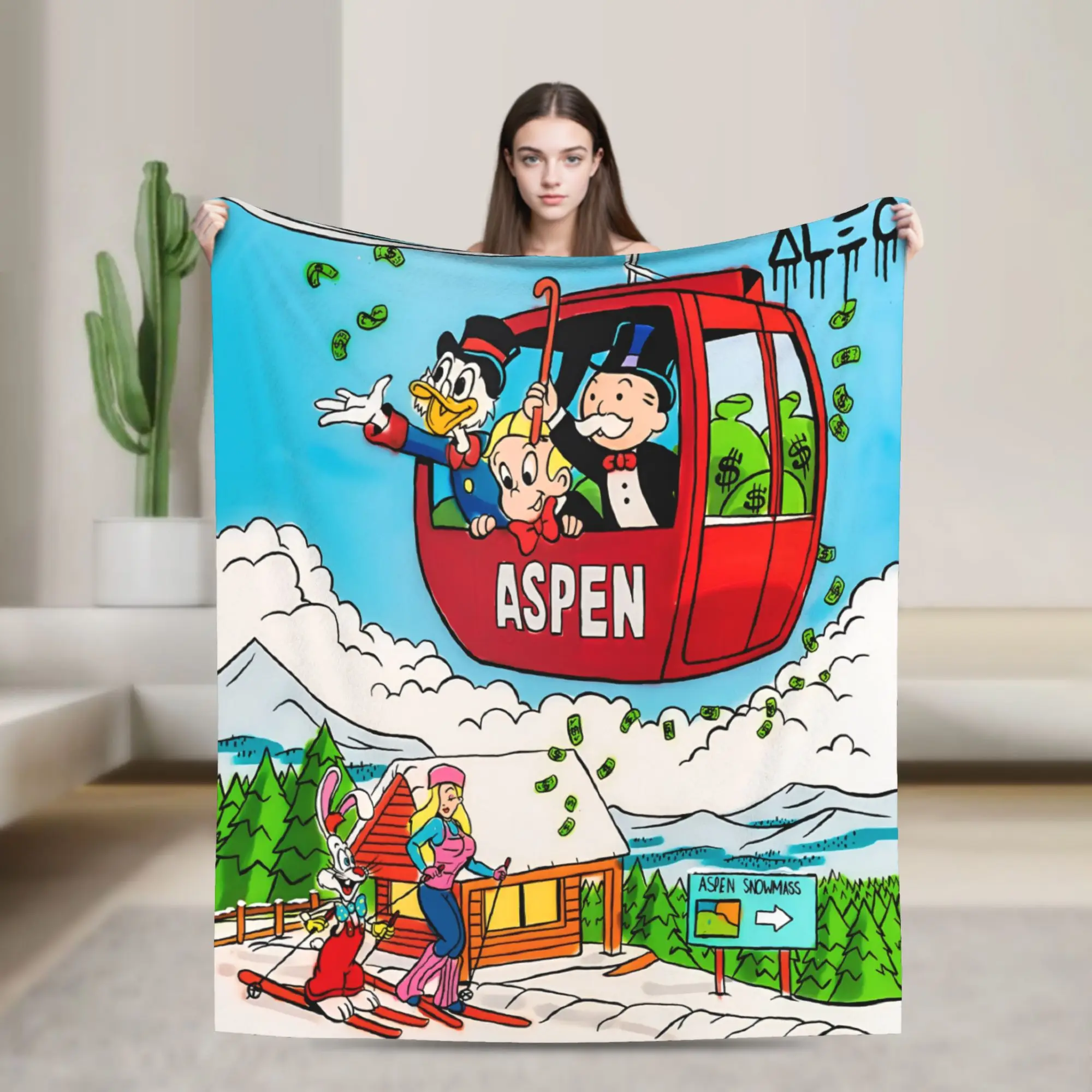 Soft Blanket Airplane Travel ski alec  Monopolys Money Dance Throw Blanket Flannel Bedspread For Home Decor Funny Sofa Bed Cover