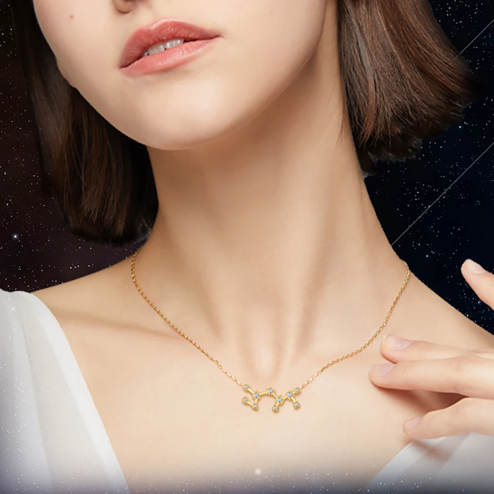 Clear‑Zircon Inlaid Zodiac‑Horoscope‑Constellation Necklace for Women,Capricorn Libra Aries Leo Virgo Taurus Star‑Sign Pendant,Aesthetic Fashion Jewelry,Ideal Occasion Gift for Her