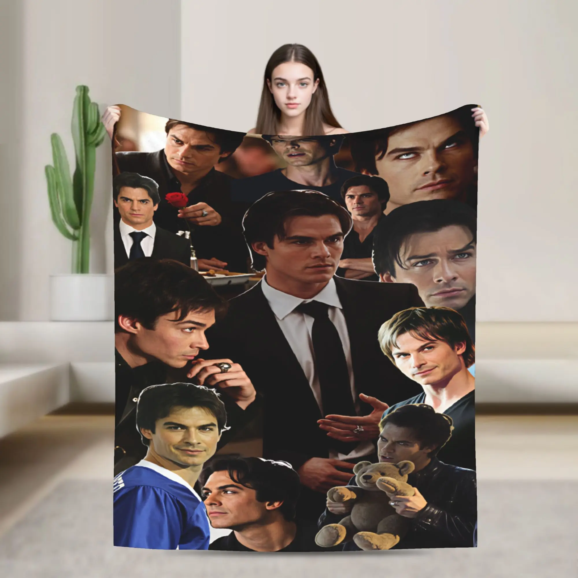 Damon Salvatore TVD Cast Mix Soft Blanket Travel Plush Throw Blanket Novelty Couch Chair Flannel Bedspread Sofa Bed Cover