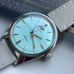 Merkur Watch Baby Blue Dial Watch Vintage Casual Dress Watches Handwind Mechanical Watch for Men Relogio Masculino Metal Band