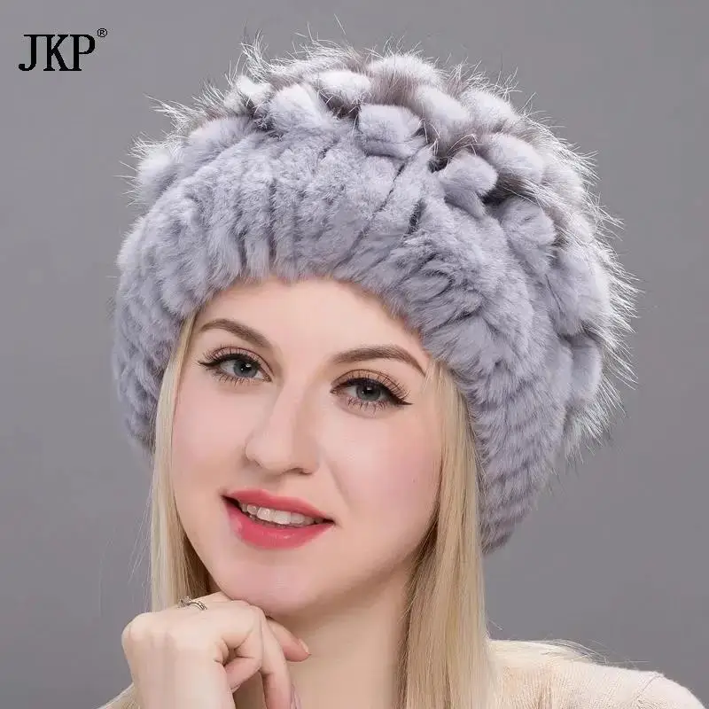 New Women Rabbit Fur Hat Fur Fox Sewing Flower Head Straps Cap Hat Russian Rabbit Fur Women's Fashion Hats THY17-05