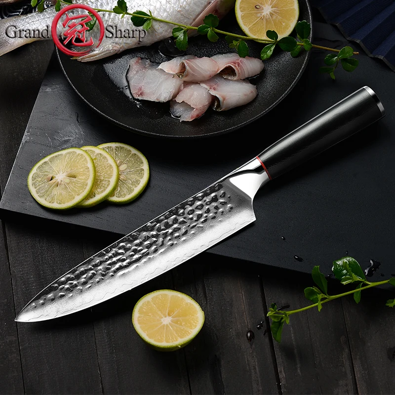 

Grandsharp Professional 8 Inch Damascus Steel Chef Knife Japanese AUS-10 Core Kitchen Knives Gyuto Butcher Tools with G10 Handle