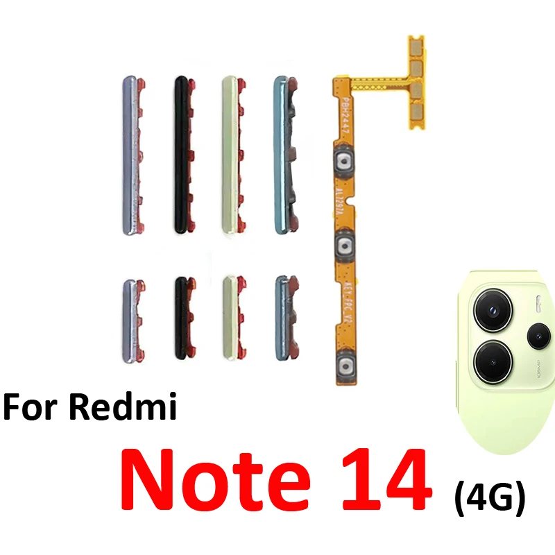 For Xiaomi Redmi Note 14 4G Phone New Power Volume Button On Off Up Down External Key Flex Cable Repair Parts Black For Note 14