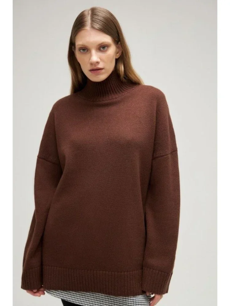 Fashion Turtleneck Warm Pullover Autumn Winter Casual Oversize Knit Sweater Jumper Women Casual Long-sleeved Loose Pullover Tops