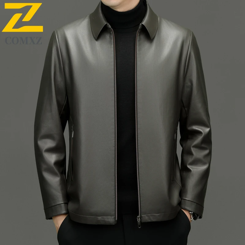 

New Men Leather Jacket 2025 Autumn Premium Fashion Versatile Leather Coat Business Casual Light Luxury Daily Wear Outerwear