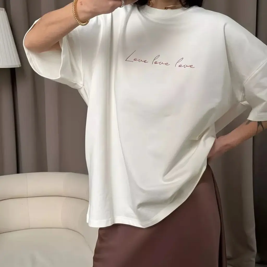 

Хлопковая футболка с круглым вырезом в американском стиле для женщин, свободный крой, летний топ с короткими рукавами, модный универсальный шик