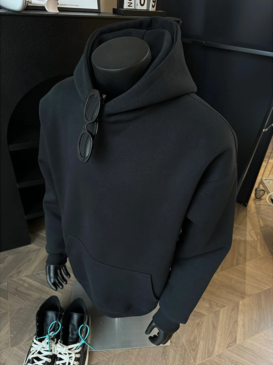 

Bla Heavyweight Hardwearing Hoodie Men's Autumn Winter Fce Lined Loose Casual Thiened Jaet Youth Faion Streetwear