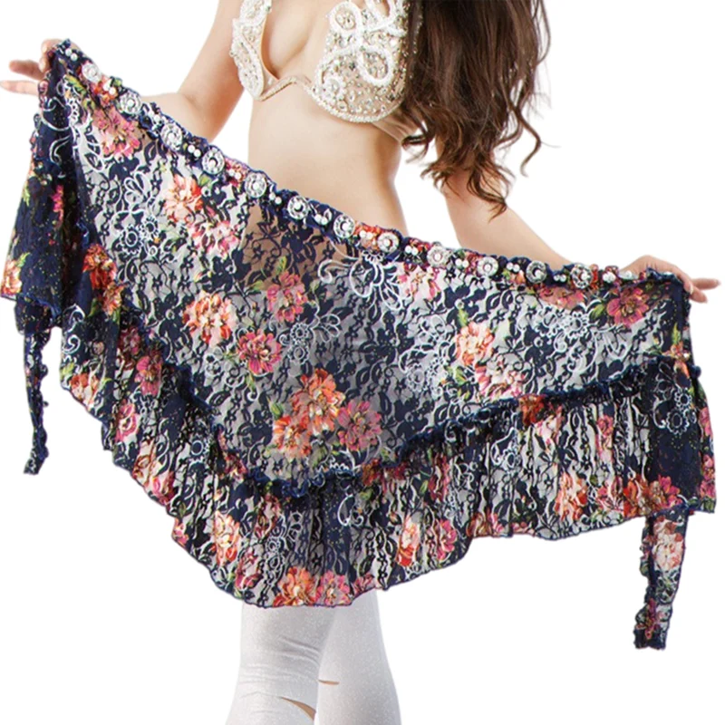 

Belly Dance Waistband Lace Triangle Waist Chain Folk Dance Hip Scarf Lace Flower Belly Dancing Wrap Belt Skirt Costume Scarves