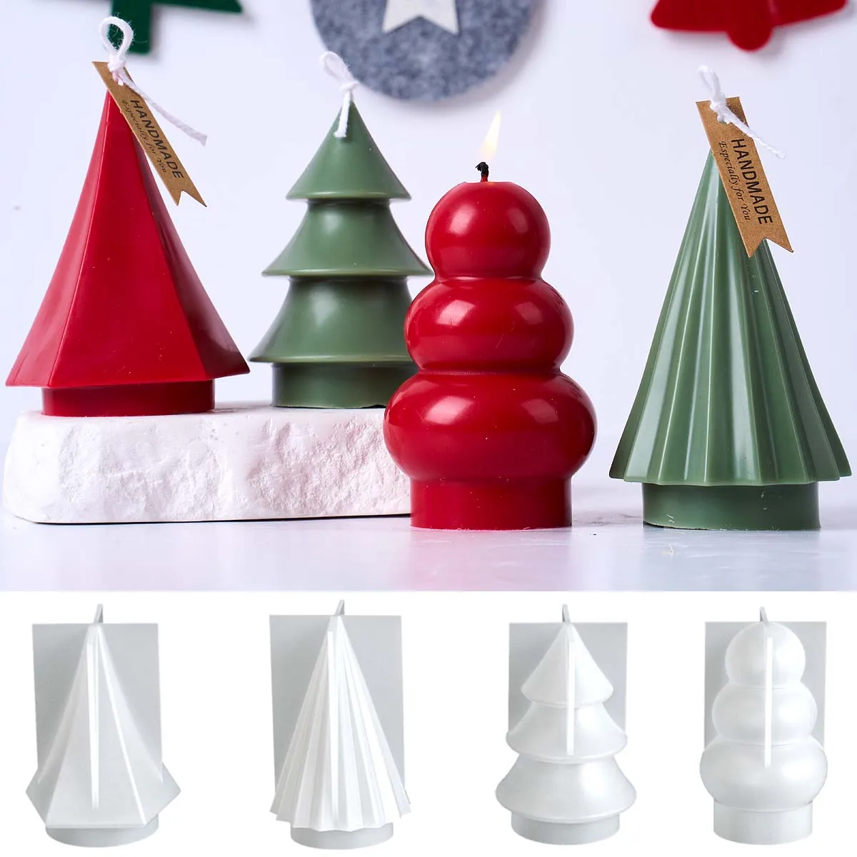 3D Weihnachtsbaum Silikonform DIY Geometrie Duftkerze Seifenformen Gips Harz Handwerk Herstellung Weihnachten Party Ornament Kunst Geschenke