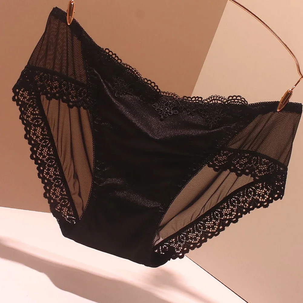 Traceless Satin Silky Soft Underwear For Women Lightweight Breathable Sexy Lace Briefs Female Panties Knickers