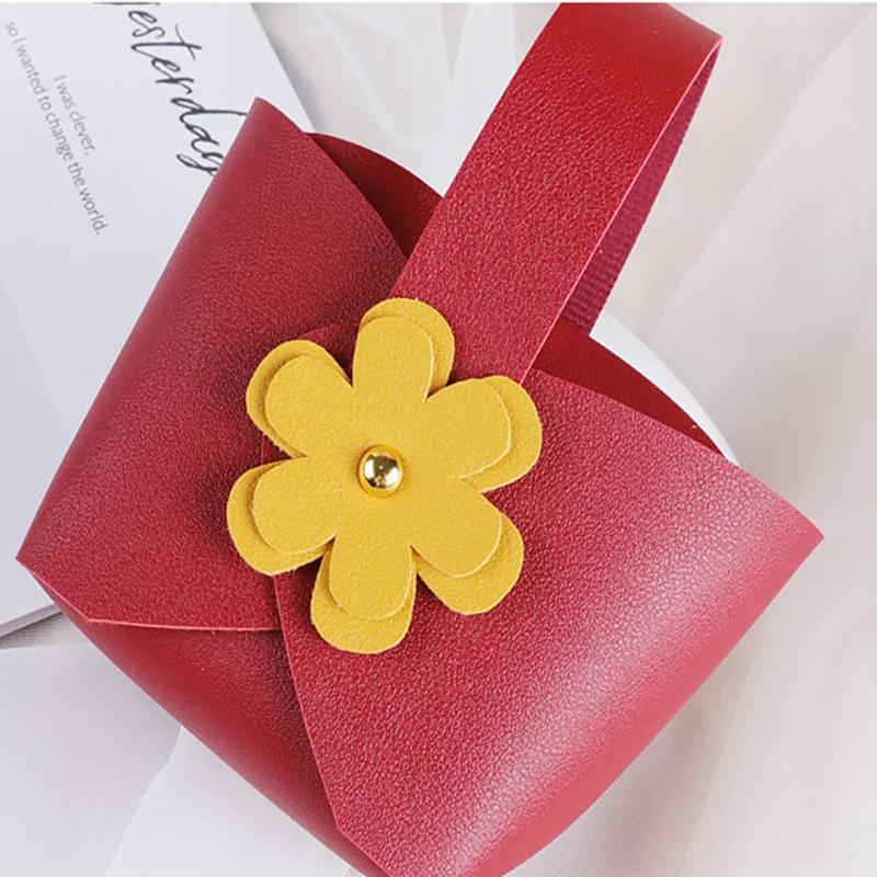 5PCS Distribute Leather Pink Gift Bags with Handle Wedding Favour Bag for Guest Mini Handbag Candy Jewelry Packaging Box Party