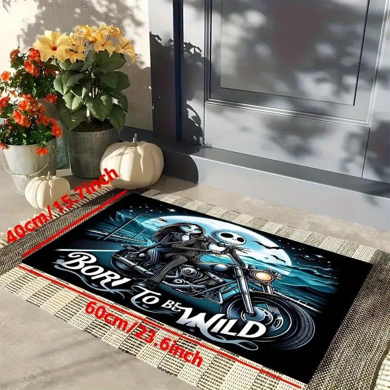 MINISO Skeleton Jack Halloween Fun Door Mat Non-Slip Indoor Outdoor Entrance Mat Carpet for Living Room Bedroom Kitchen Rug