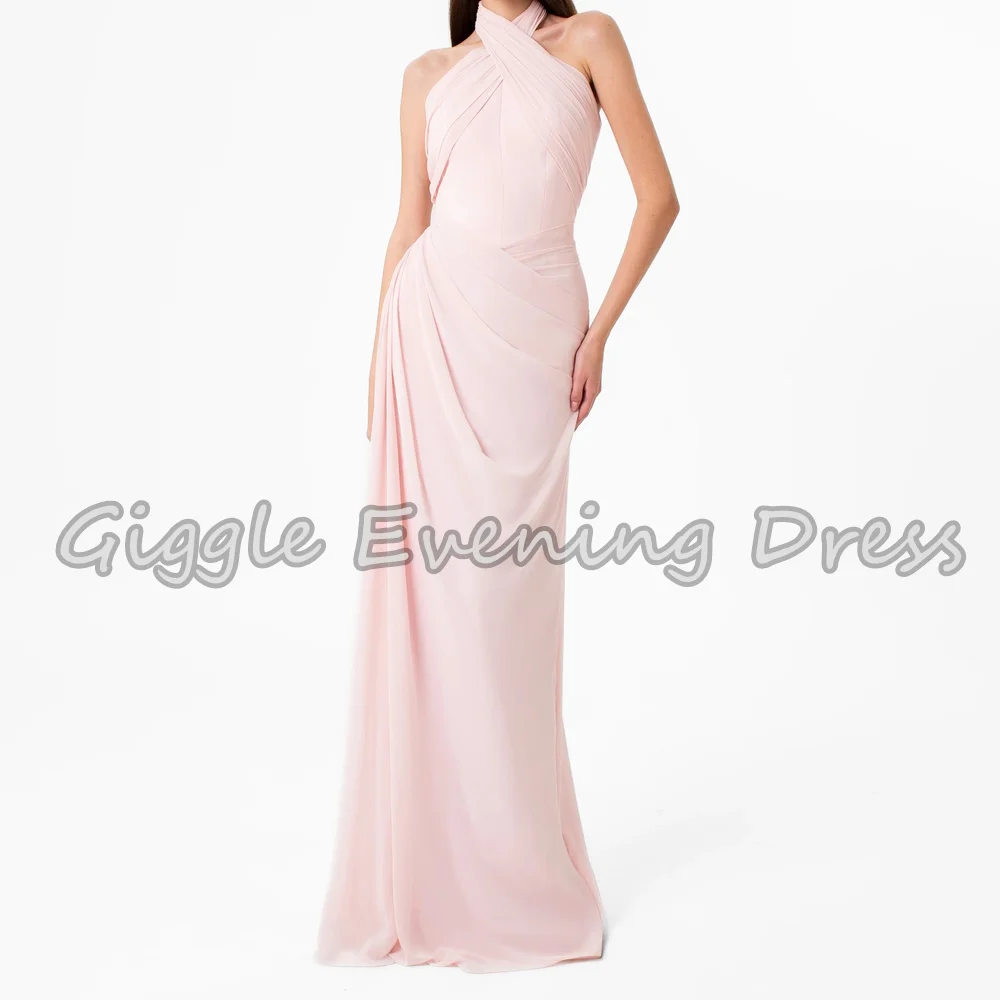 

Giggle Chiffon Straight Halter Pleats Long Simple Saudi Evening Dresses For Women 2025 With Sleeveless Elegant Arab Party Dress
