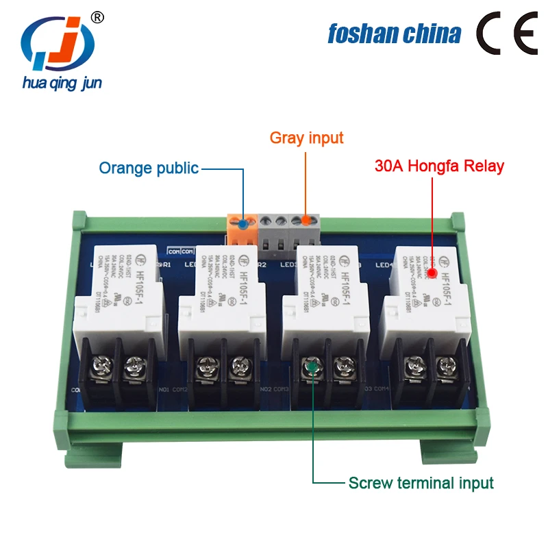 Huaqingjun 4-Channel & 8-Channel 30A High Power Single Open HF105F-1 Hongfa Relay Module for Industrial Automation