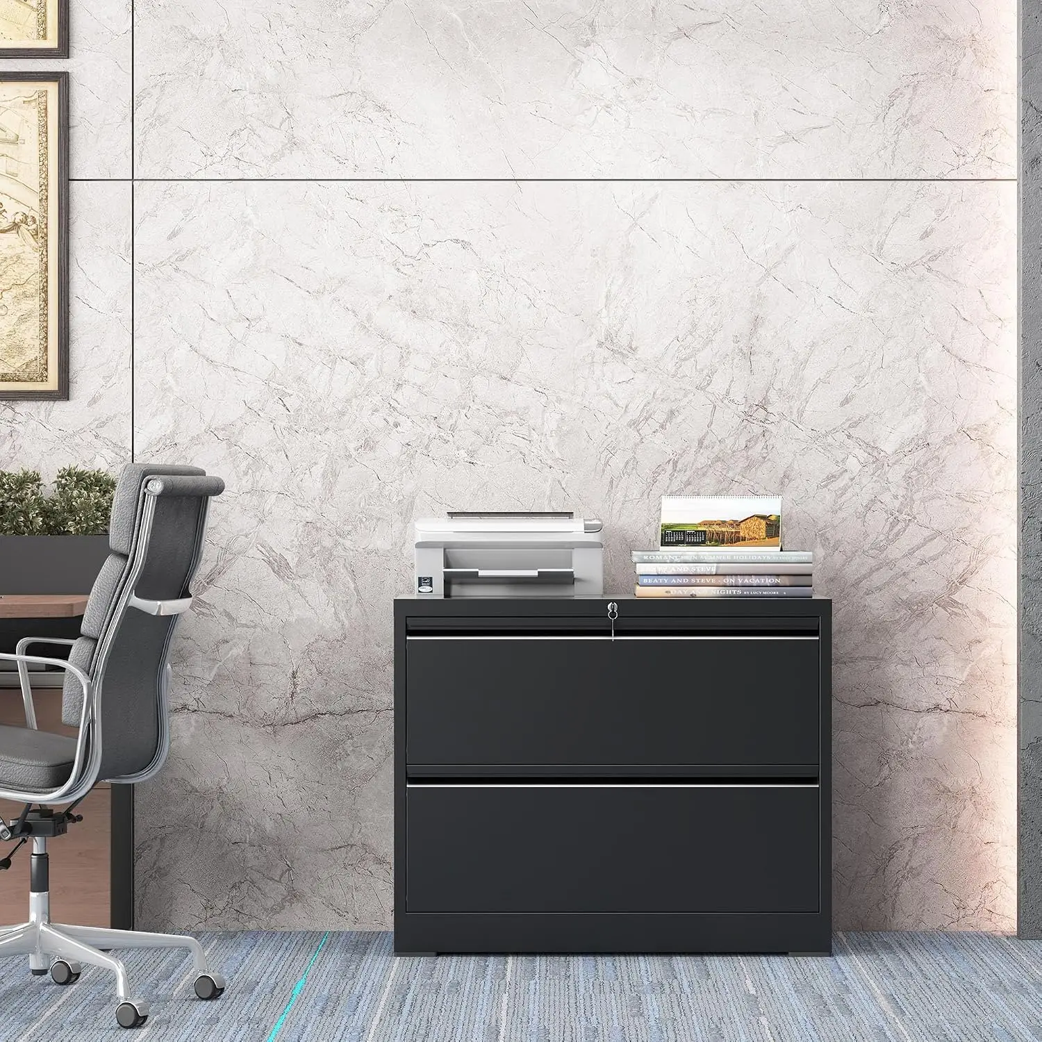 2 Drawer Metal Lateral File Cabinet With Lock For Home Office, Legal Letter A4 Document Storage, 35