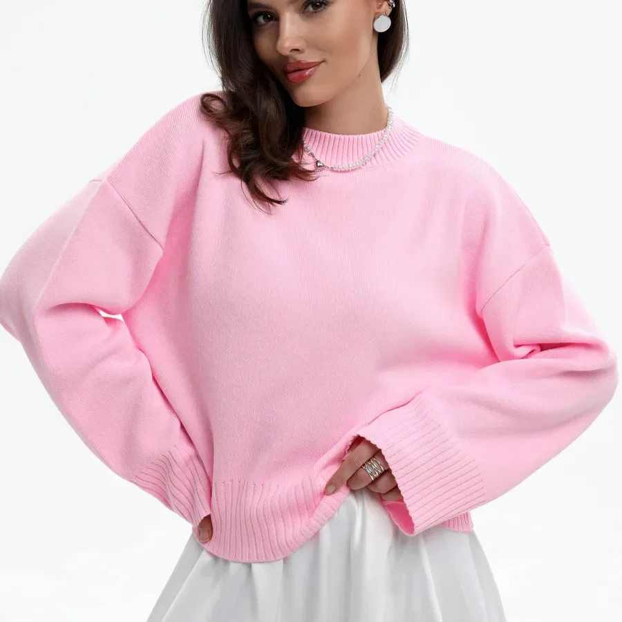 

Versatile Long Knitted Sweater for Women Polyester High Collar Svel Winter Warm Faion Ladies Knitwear