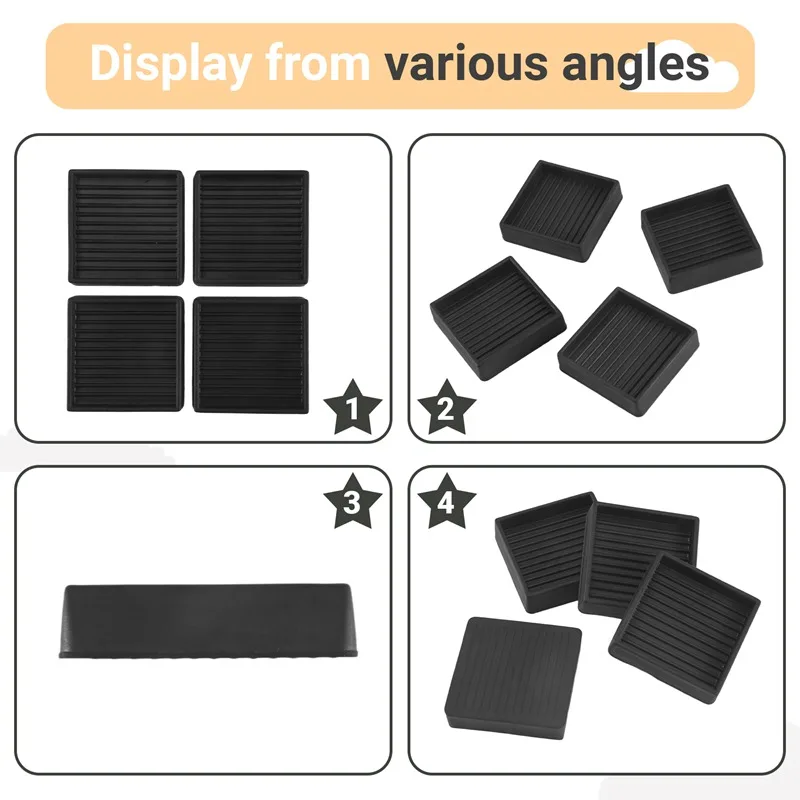 

4 шт. противоскользящие мебельные накладки - квадратные резиновые противоскользящие чашки 2X2 дюйма, подставки для ножек, диван, стул, пробки для кровати, прочные
