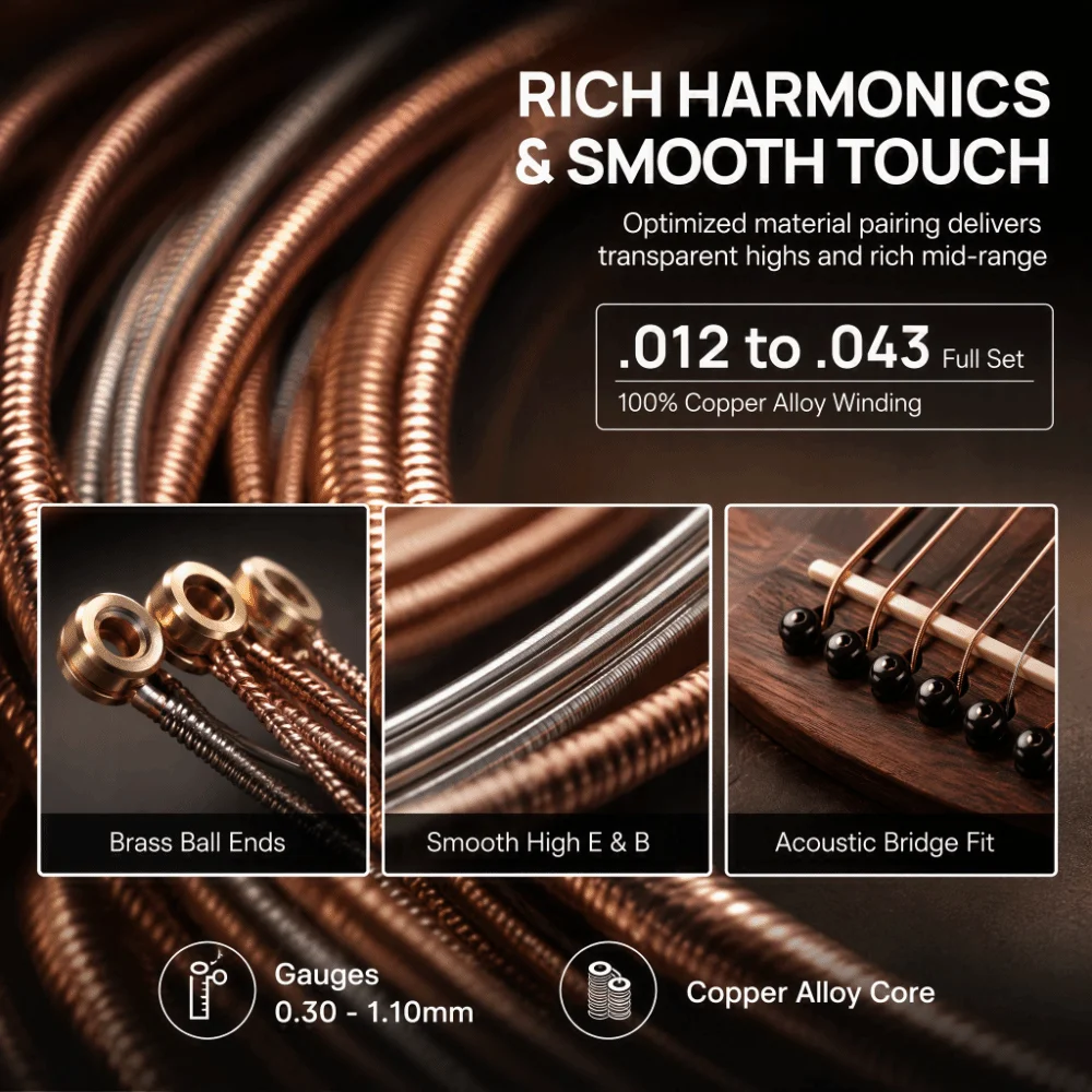 Copper Alloy Folk Guitar Strings Silver+Red Copper Color Guitar String Set Copper Alloy Strings Acoustic Music Practice