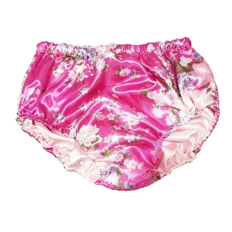 

Pink Floral Printing Silky Touch Smooth Low Waist Man's Panties &Briefs Live Show Dance Costumes BF FKK Private Party