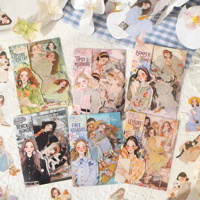 1pack/30pcs Cute Cartoon Girl Stickers, Adorable Girl Designs for Journal Decoration, DIY Craft Accents Planner view 3