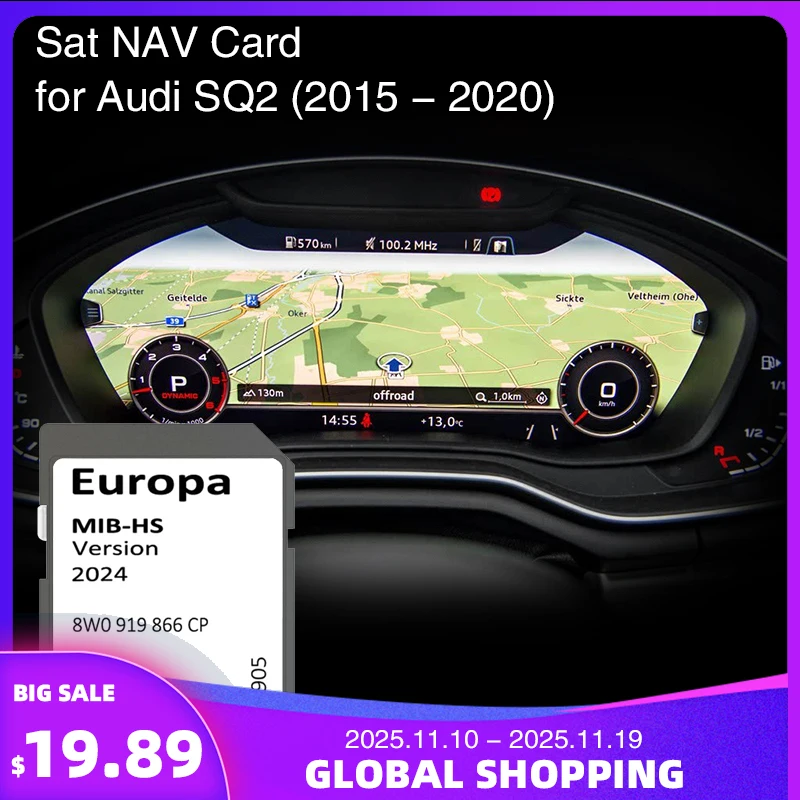 

2024 Update Europe UK Maps 8W0919866CP for Audi SQ2 2015-2020 Car SD GPS Card 16GB MHS2 MIB-HS Navigation