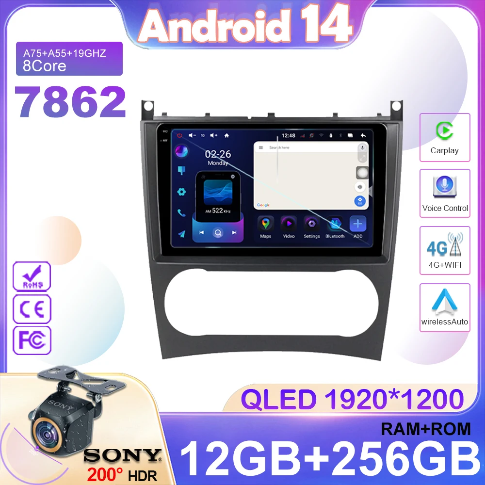 

For Mercedes Benz C-Class C Class W203 W209 C180 C200 CL203 C209 A209 2004 - 2011 Android 14 Multimedia Player GPS Navigation