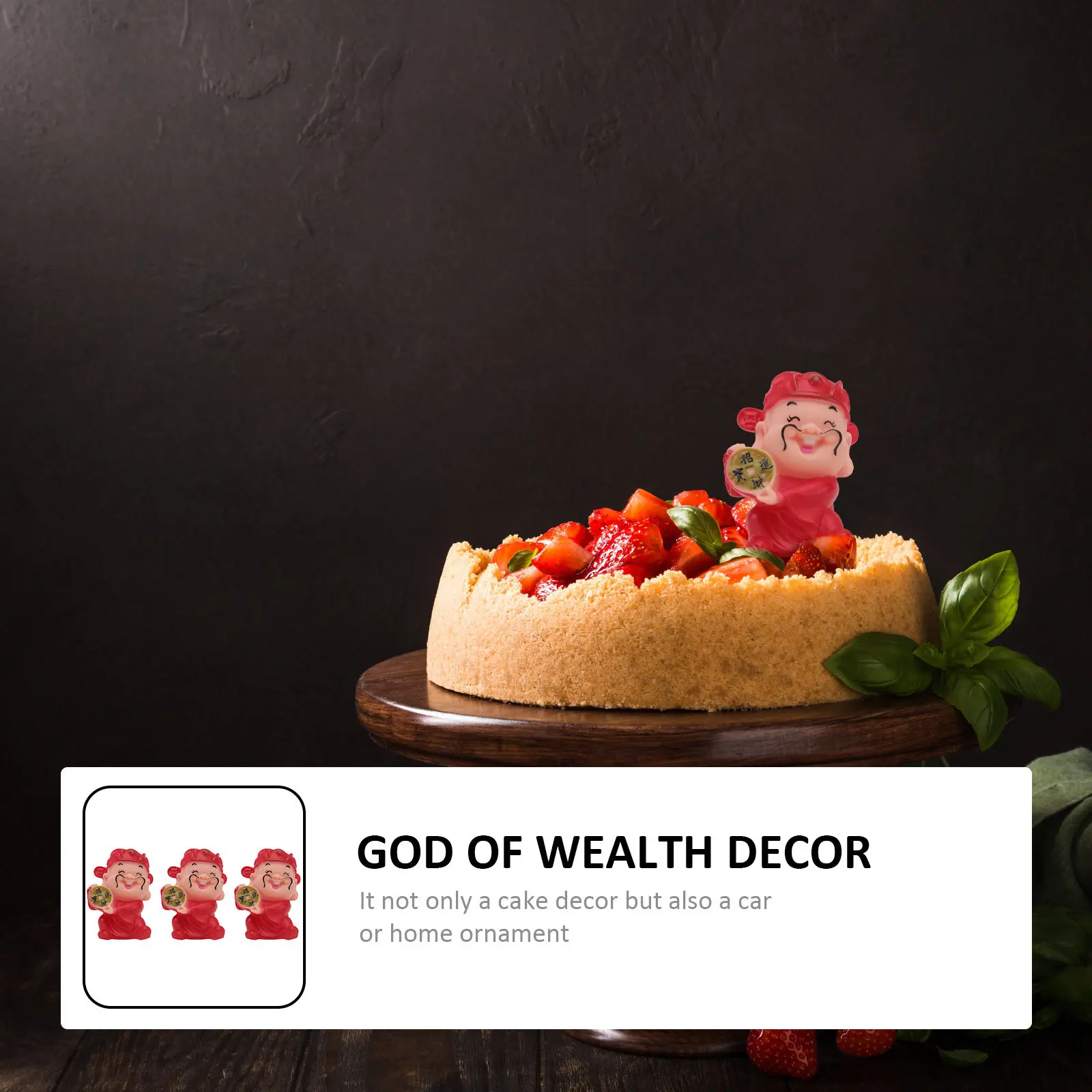 3Pcs Chinese Style God of Wealth Cake Decoration Cake Toppers Cupcake Decor Birthday Party Dessert Table Decor