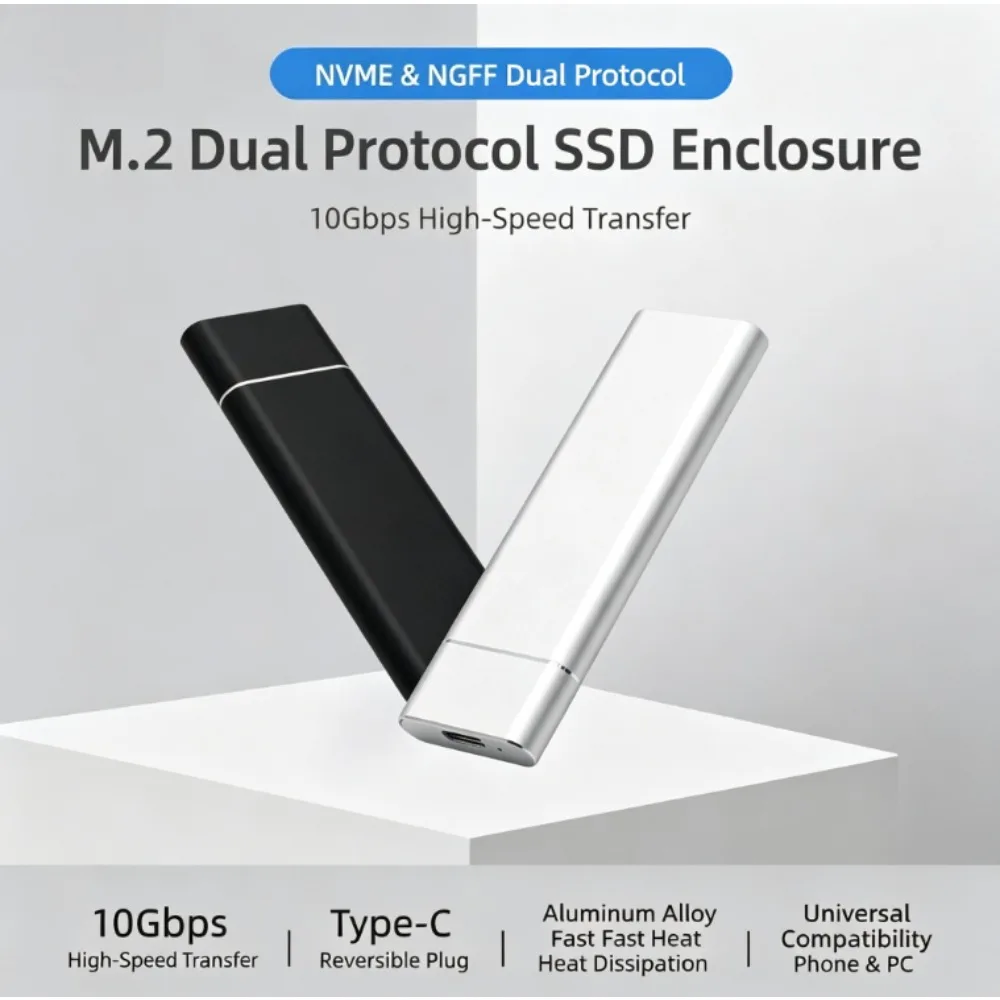 M.2 Solid-state Drive Enclosure with NVMe/SATA Dual Protocol Converted To USB 3.1 External Type C External Hard Drive Enclosure