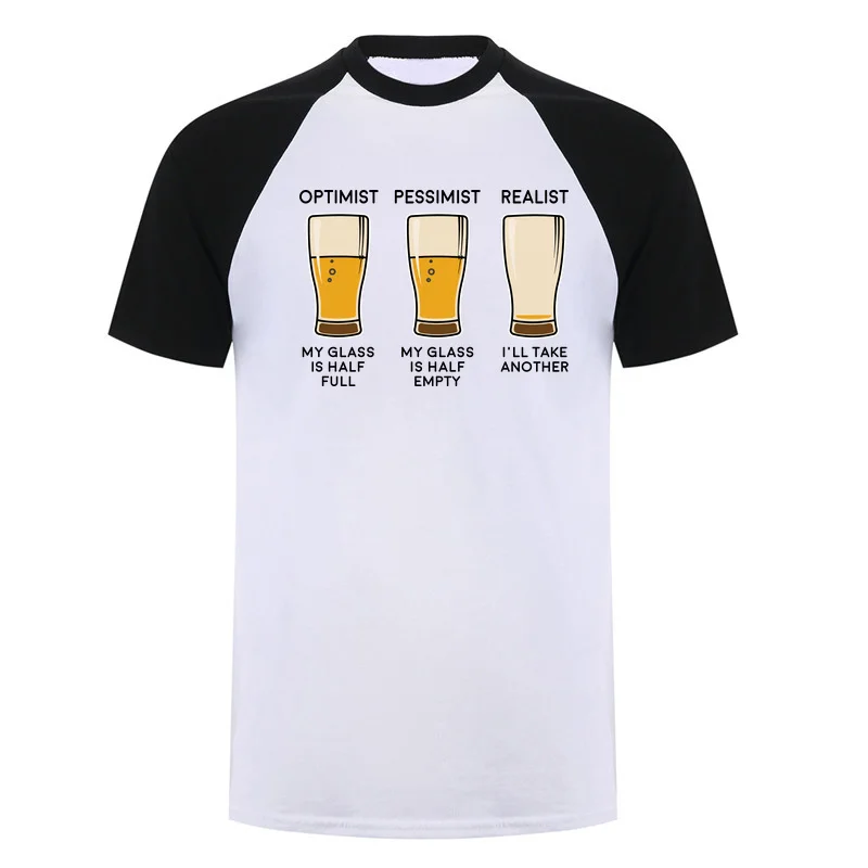 Beer Drinker Optimist Pessimist Realist T-shirt Funny Beer Glass Graphic T Shirts Drinking Humor Gift Short Sleeve DA-1151