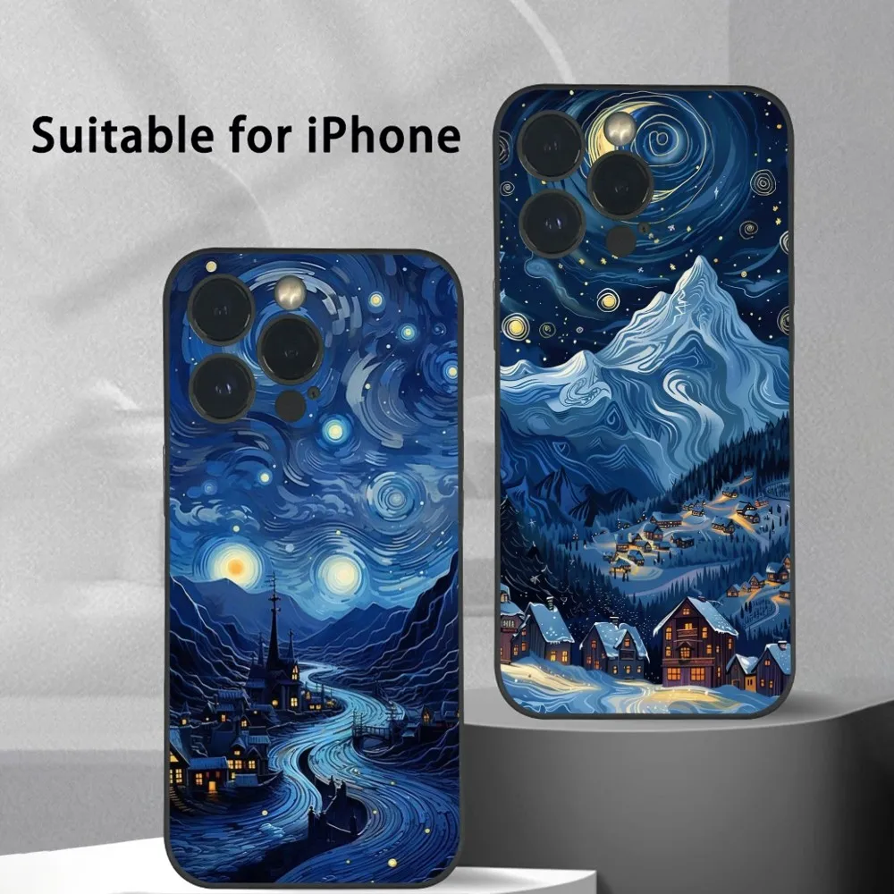 

Van Gogh Starry Sky Phone Case For iPhone 16 15 14 13 Pro Max Plus Mini Frosted Soft Shell Funda Shockproof Cases