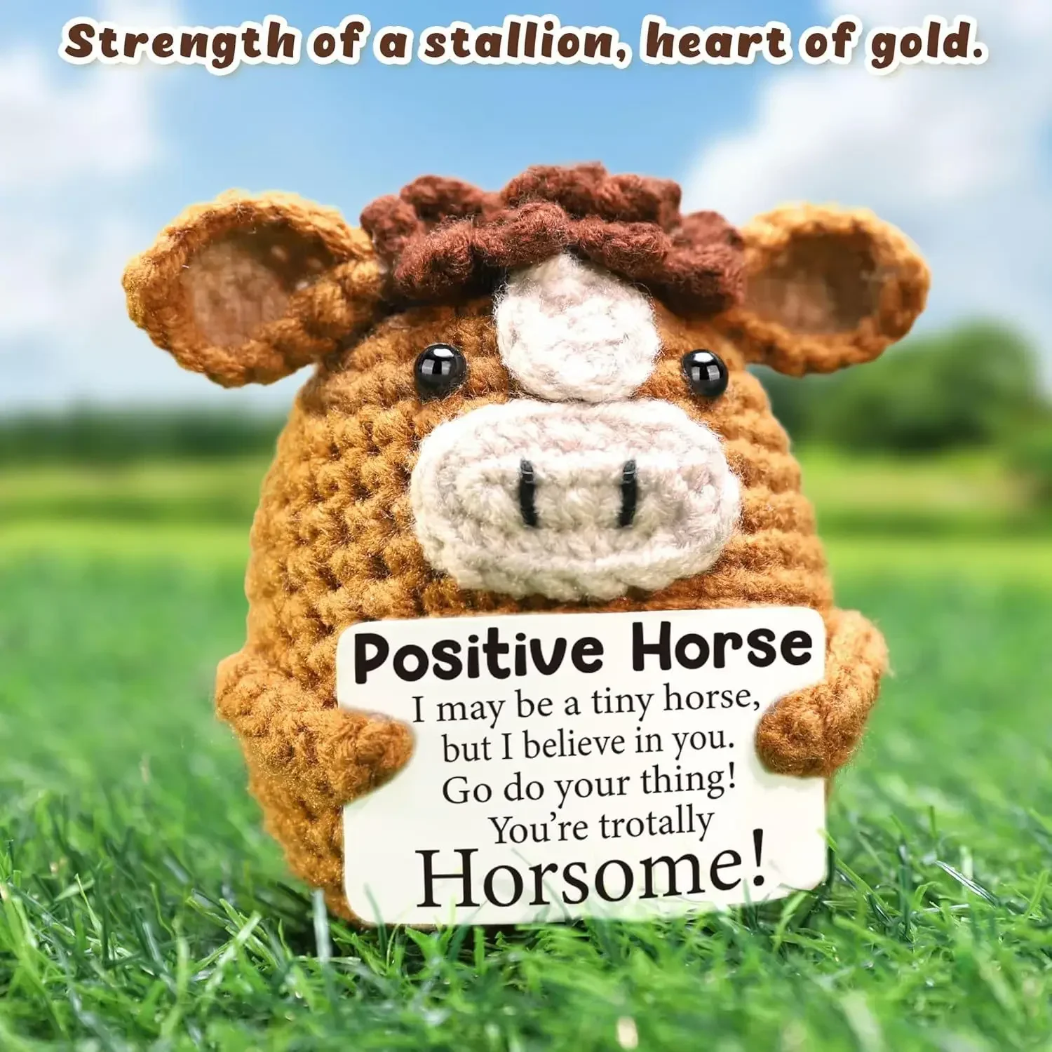 جديد إيجابي الكروشيه الحصان دمية لطيف الدعم العاطفي الحصان سطح المكتب زخرفة العاطفي ملهمة دعم هدية للنساء الرجال #1