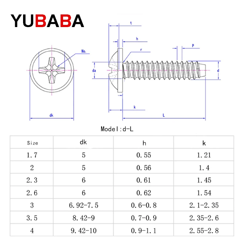 DIDIN968 Cross Recessed Pan Head Tapping Screws With Collar 304 stainless steel  M1.7M2.3M2.6M3M3.5M4