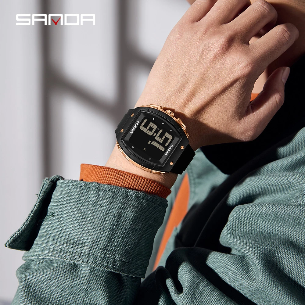 SANDA мужские светодиодные цифровые часы 622, повседневные часы с датой и неделей, водонепроницаемые наручные часы, мужские электронные часы с силиконовым ремешком-1