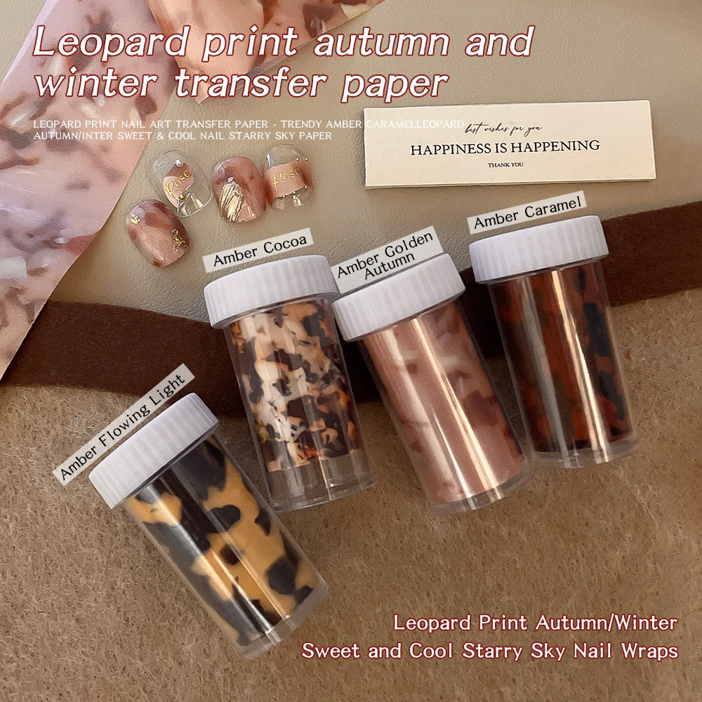 1 rollo de láminas para uñas con estampado de leopardo, papel de transferencia, pegatinas para decoración de uñas con patrón de animales salvajes sexis, calcomanías para manicura para diseño de uñas DIY
